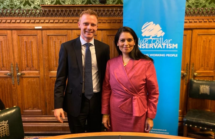 Robbie Moore MP with Home Secretary, Priti Patel. 